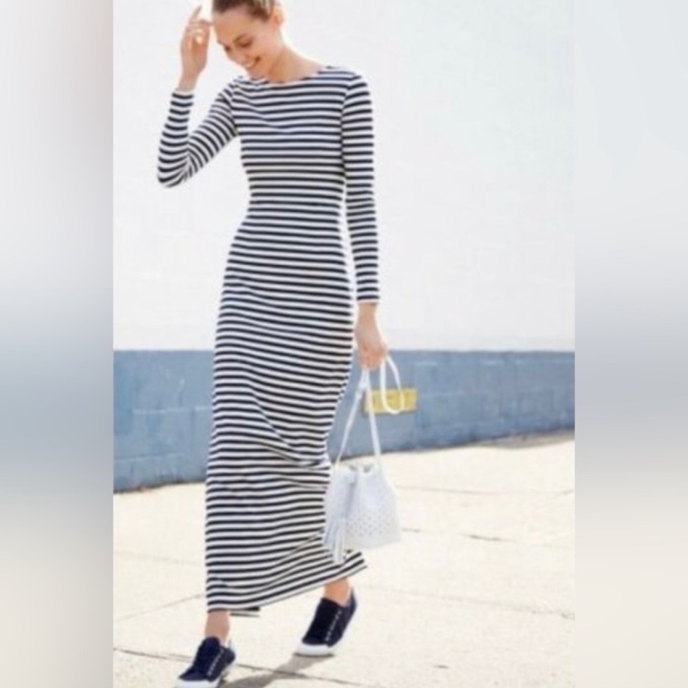 J Crew Womens Black & White Striped Long Sleeve Maxi Dress Size Medium Modest